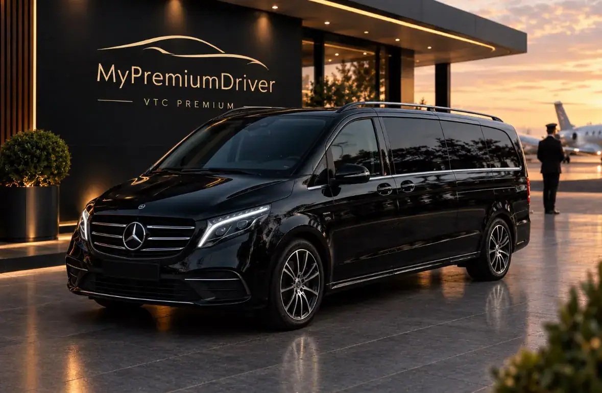 Mercedes Classe V noire, van luxe de chauffeur privé à Rennes